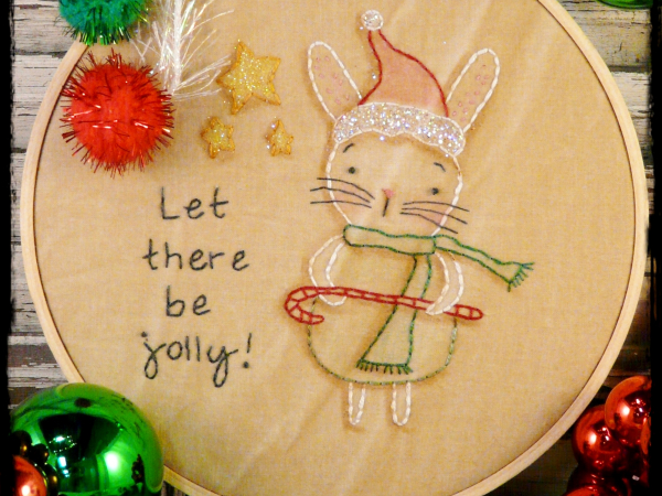 Christmas Santa bunny embroidery Pattern - jolly stitchery primitive
