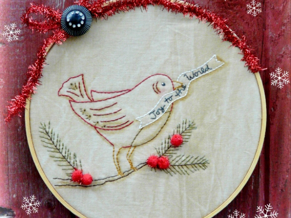 Joy to the world embroidery christmas red bird pattern, #344