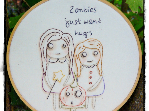 Zombies just want hugs embroidery pattern - halloween girls pumpkin gothic dead
