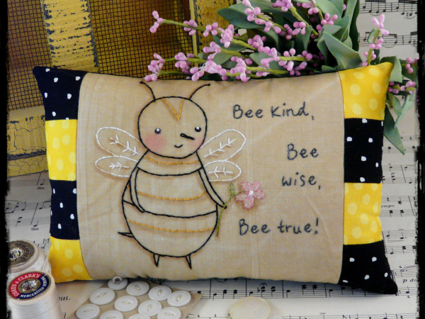 Bee kind, Bee wise, Bee true embroidery pattern pillow
