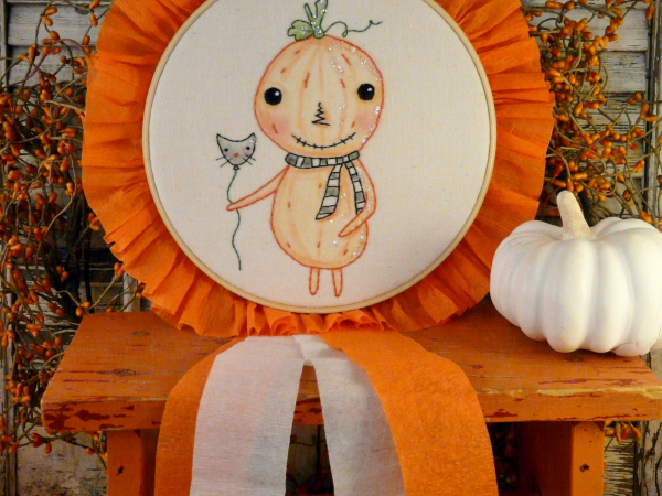 Making Merry ...in October embroidery stitchery pumpkin man pattern, #340