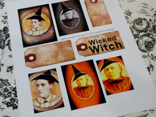 Wicked Witch hat, wall hanger pattern- #333 collage sheet prim primitive