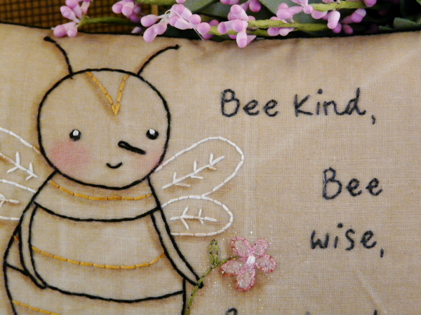 Bee kind, Bee wise, Bee true embroidery pattern bumble flower