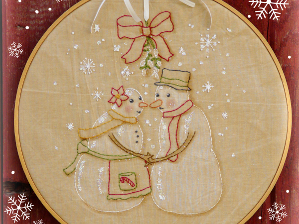 Meet me under the Mistletoe embroidery pattern snowman kissing hhop art #343