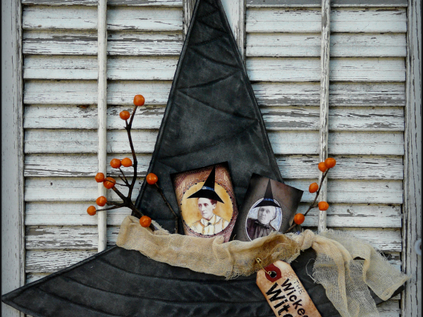 Wicked Witch hat, wall hanger pattern- collage sheet prim primitive