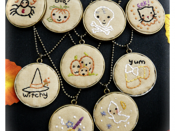 Frightfully Sweet Halloween Pendants embroidery pattern #363 pumpkin