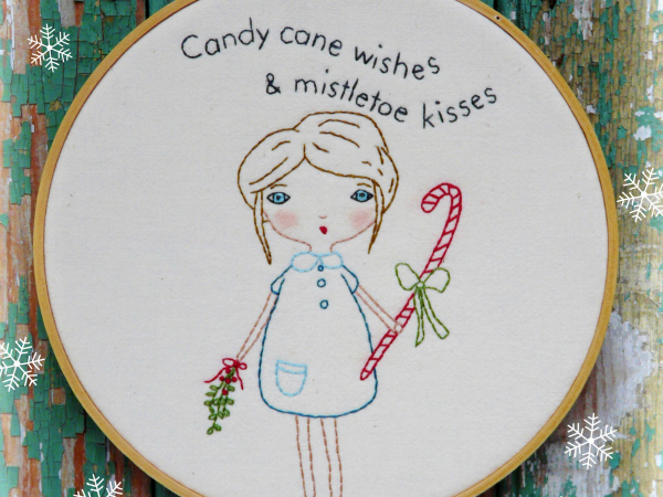 Candy cane wishes & mistletoe kisses embroidery pattern #347