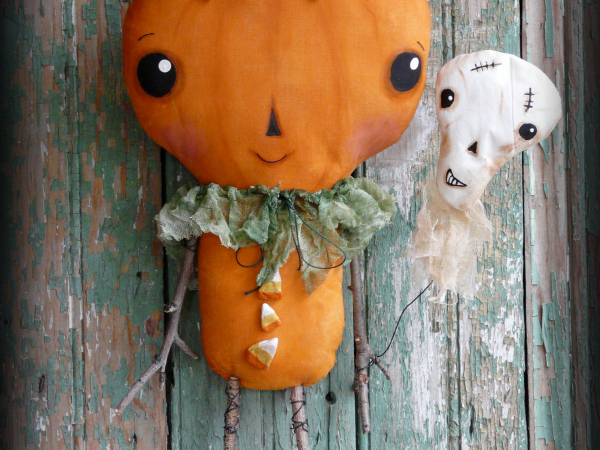Cutest pumpkin in the patch- Prim pumpkin doll and skull balloon pattern- #335.