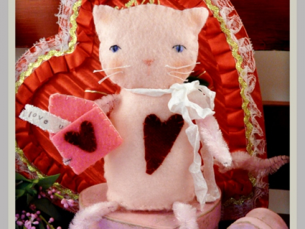 Love U...Kitty cat felt wool doll pattern, #351