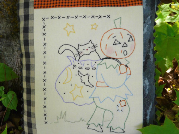 Letting the cat outta the bag halloween embroidery pattern