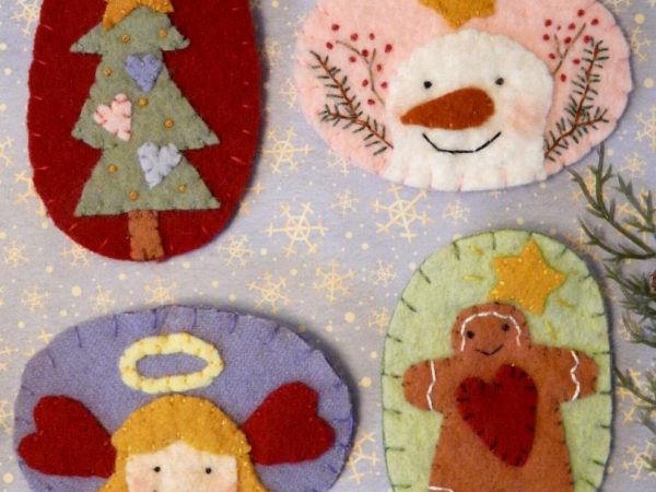 SWEET CHRISTMAS Wool PINS pattern angel tree snowman ginger
