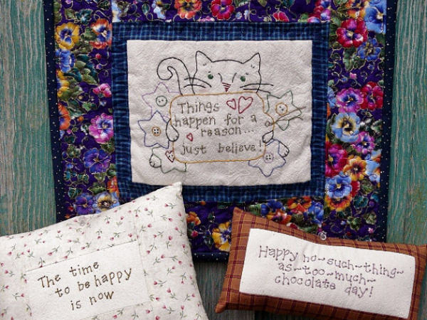 Sweet Sayings Quilt Stitchery pattern cat tabby