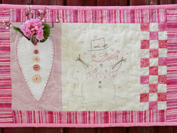 Be Mine valentine snowman embroidery pattern