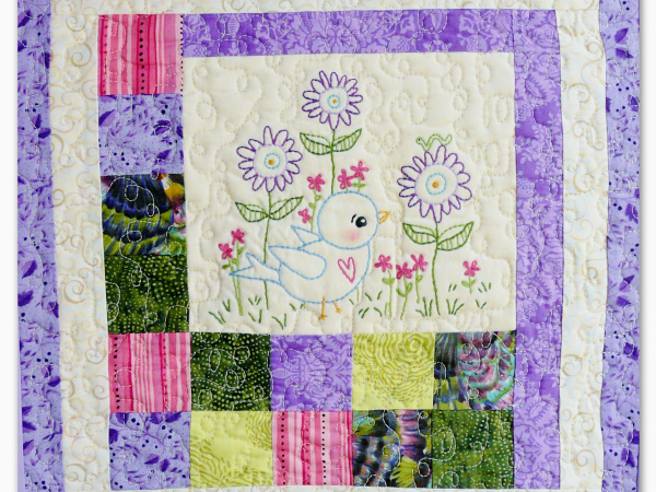 Blue bird embroidery quilt wall hanging pattern design