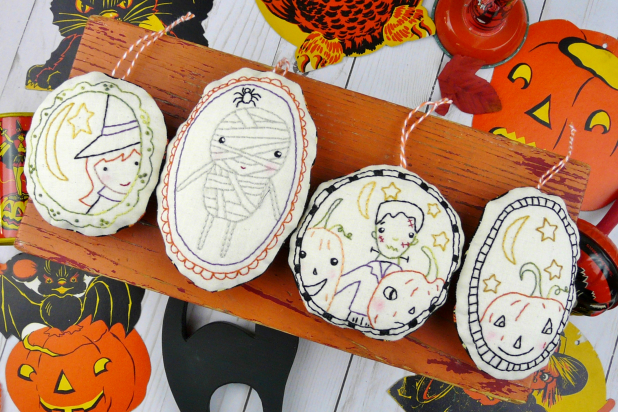 Mummy witch frankenstein ornaments embroidery pattern