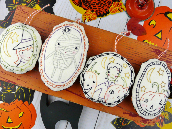 Mummy witch frankenstein ornaments embroidery pattern