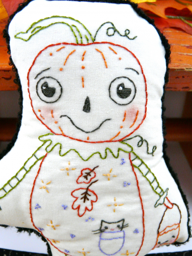 hand embroidery halloween pumpkin doll pattern