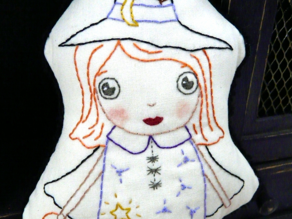 good witch embroidery doll with mini quilt pattern