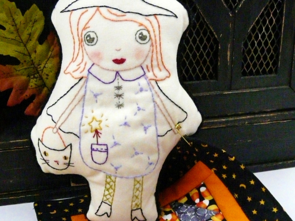 good witch embroidery doll with mini quilt pattern