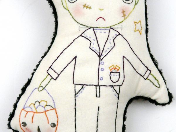 Frankenstein monster doll with quilt pattern