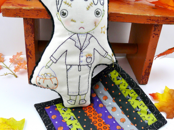 Frankenstein monster doll with quilt pattern