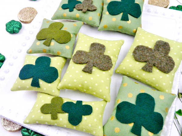 Backing wool shamrocks on ornaments