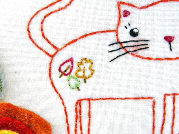 kitty cat september wool flowers apple leaves pillow pattern