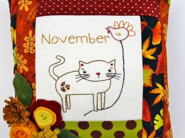 kitty cat balloon month november pillow embroidery pattern