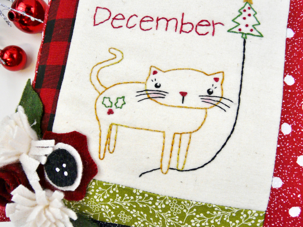 kitty cat christmas december balloon embroidery pattern