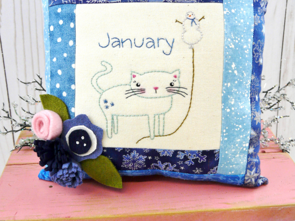 winter kitty cat snowman embroidery pattern