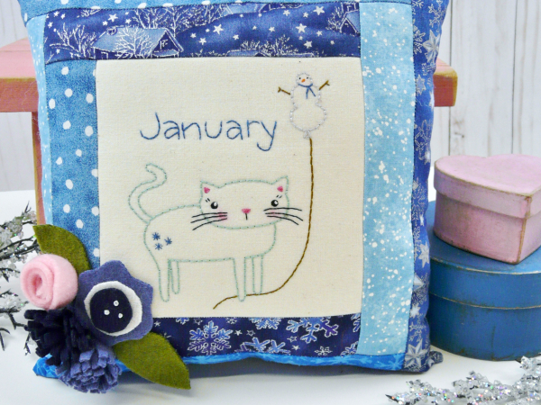 winter kitty cat snowman embroidery pattern