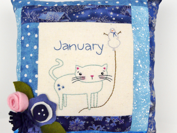 winter kitty cat snowman embroidery pattern