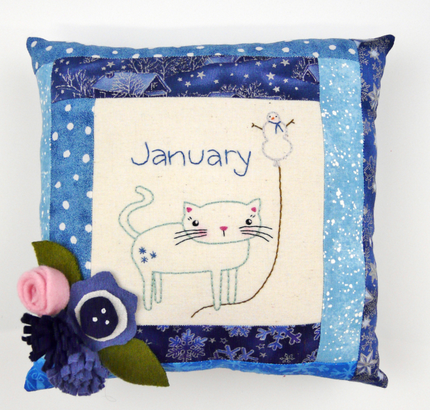 winter kitty cat snowman embroidery pattern