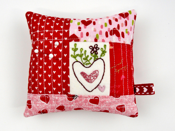 valentine hand embroidery pincushion quilted pattern