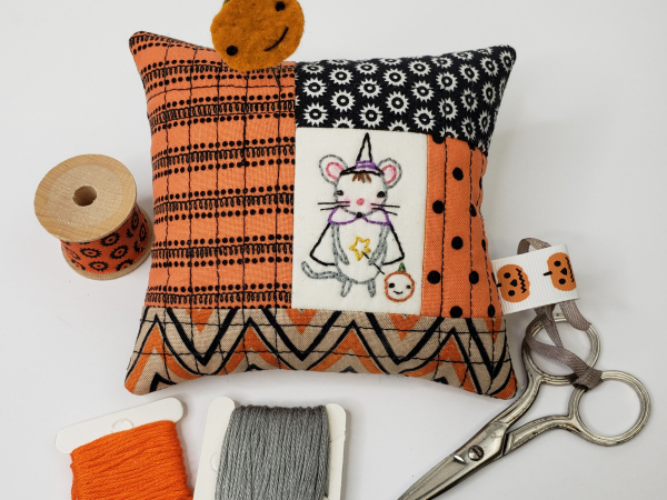 Halloween Pinnie- Embroidery & quilted pincushion pattern #421