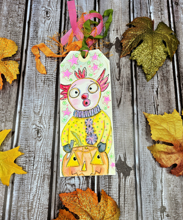 spooky scary halloween clown art tag