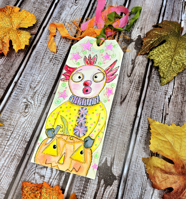 spooky scary halloween clown art tag