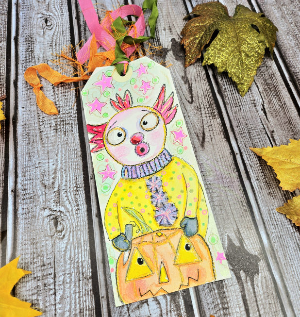 spooky scary halloween clown art tag