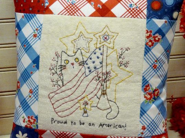 Proud to be an American embroidery cat flag pattern