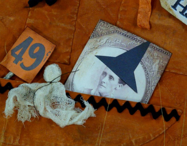 Vintage Halloween treasures pocket wallhanging pattern witch