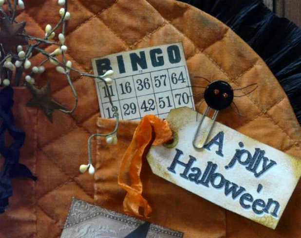 Vintage Halloween treasures pocket wallhanging pattern bingo tag