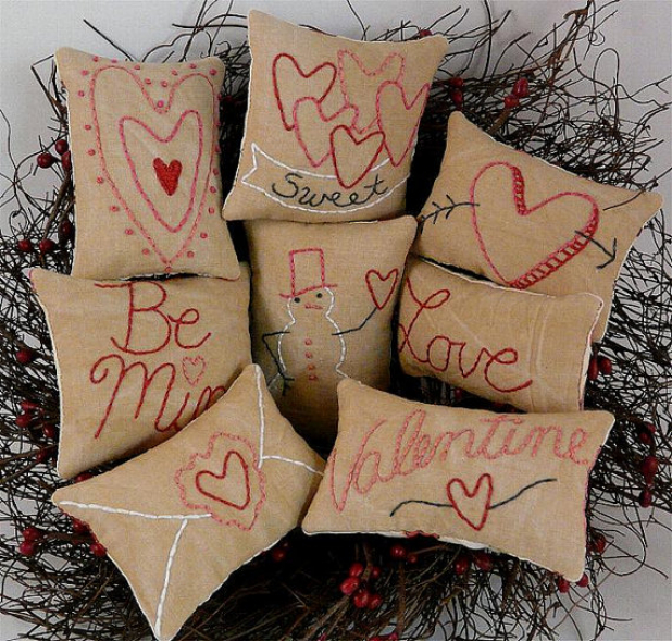 Valentine Stitchery mini pillows pattern ornies bowl filler