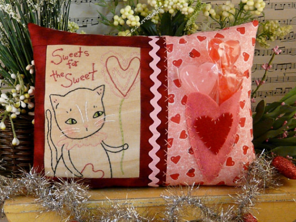 Sweets for the sweet embroidery pattern pillow pocket cat