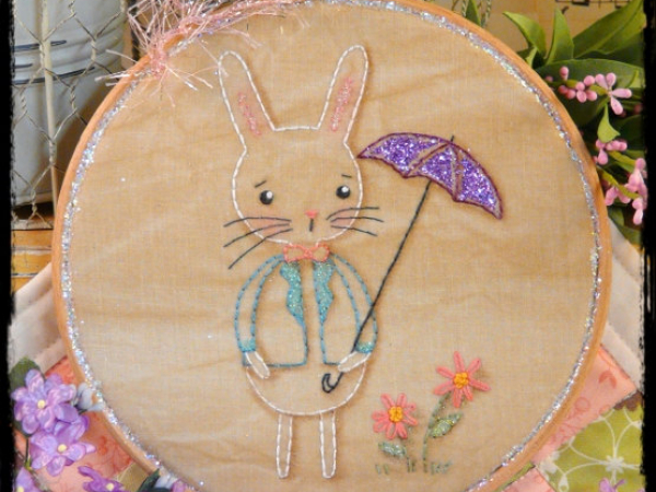 Showers and flowers bunny embroidery pattern