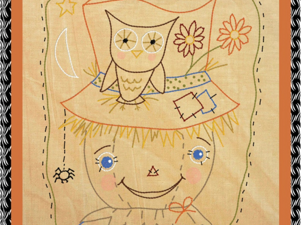 Happy Halloween Harvest Scarecrow Stitchery Pattern - embroidery design Owl