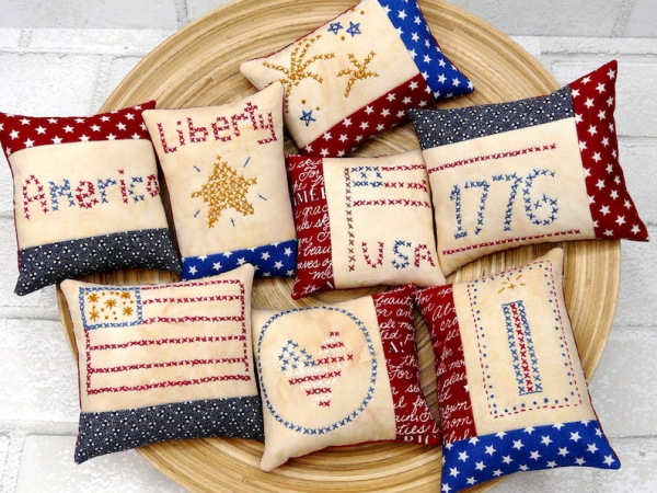 Prim Americana Ornaments embroidery Pattern 439- faux cross stitch