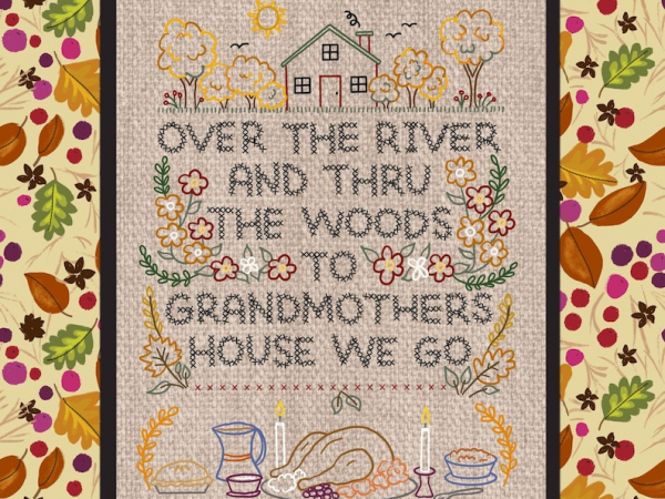 Thanksgiving Day Sampler Embroidery Pattern - faux cross stitch 445 design turke
