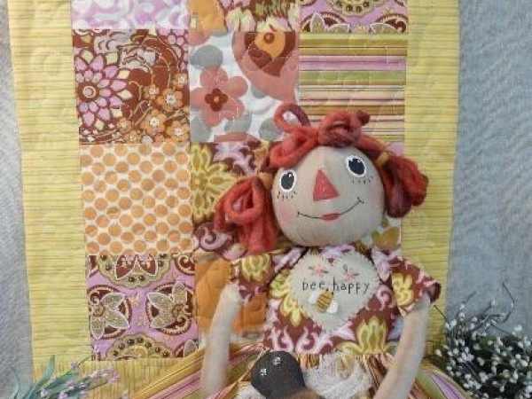 Bee Happy Raggedy Gal doll and Quilt Pattern