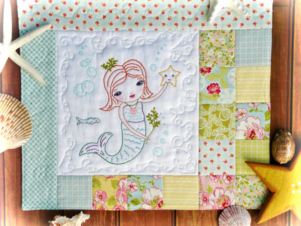 mermaid under the sea embroidery quilt