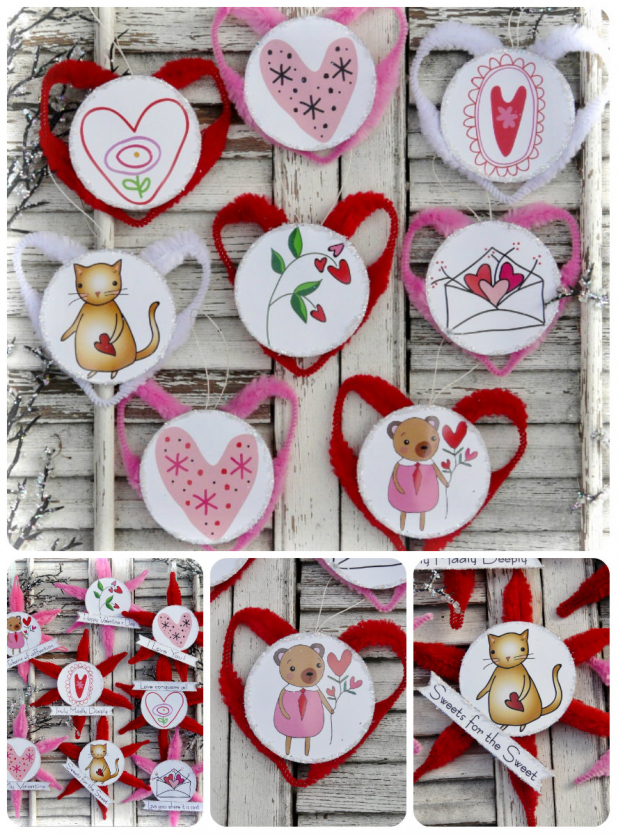 Valentine ornaments and banner pattern #350 paper chenille stem